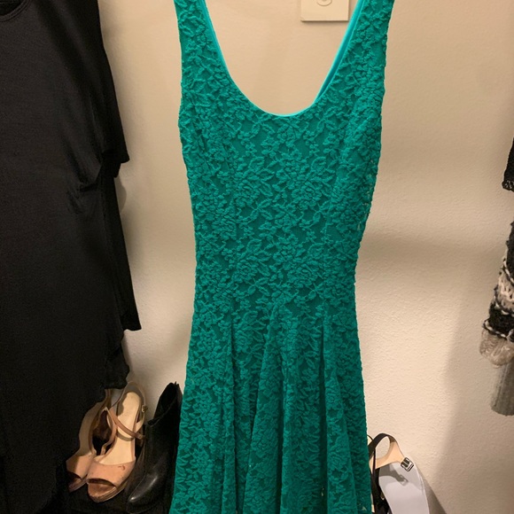 green lace fit and flare dress